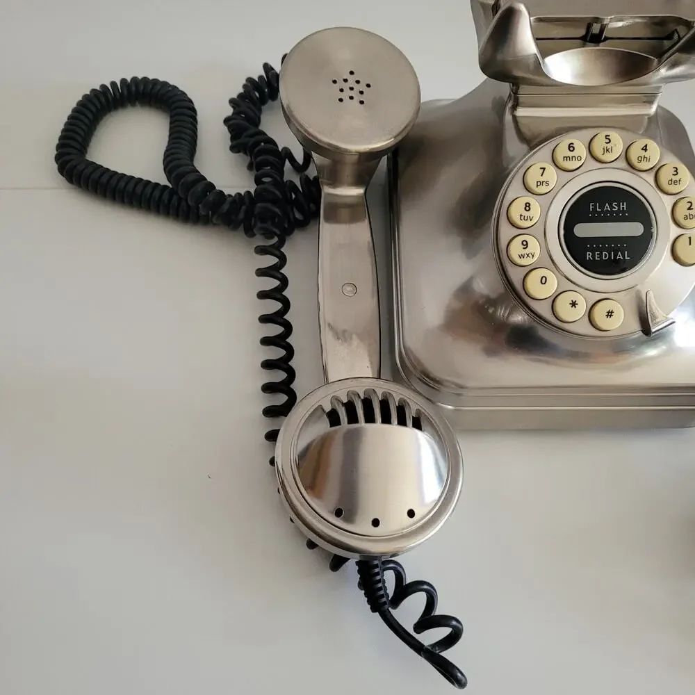 Grand Phone Silver Retro Push Button Landline Telephone CS11 Tested Pottery Barn